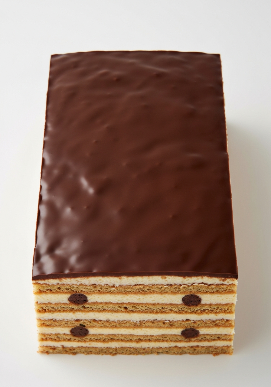 Opera Cake with alternating coffee and chocolate layers